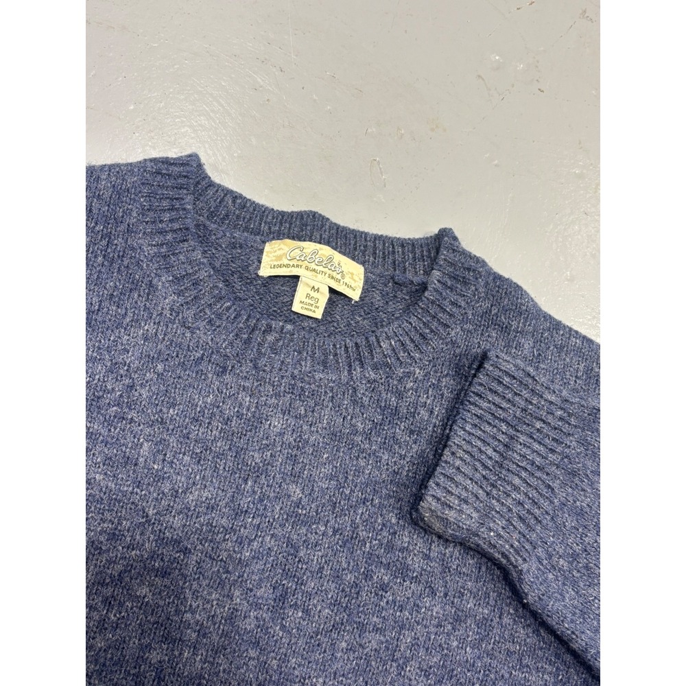 Cabelas Mens Medium Blue Wool Blend Crewneck Sweater Heathered Knit Outdoor